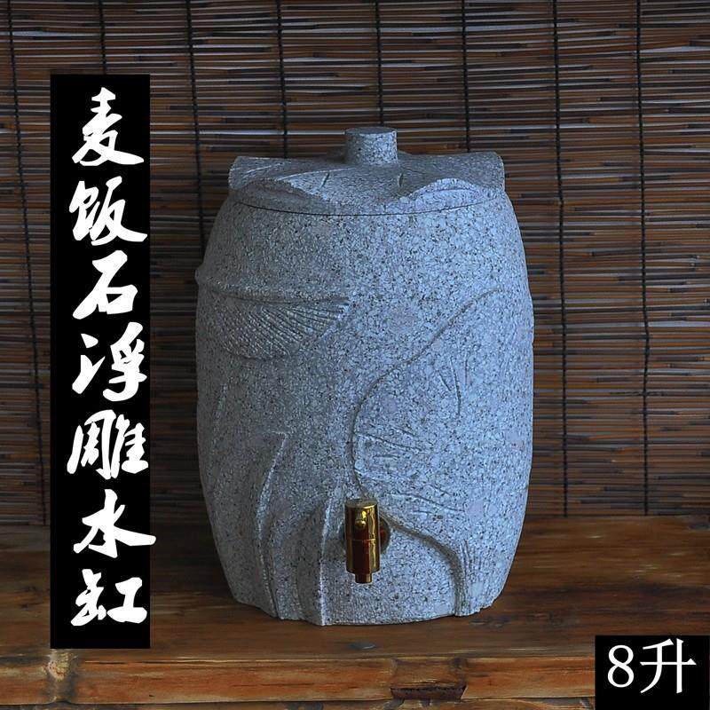 麦饭石水缸水桶 净水器 饮水机茶道 储水罐手工雕刻 浮雕
