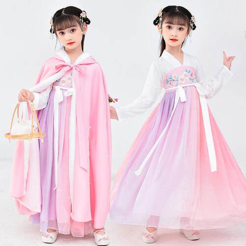 女童古装汉服披风斗篷中国风加厚加棉唐装连衣裙拜年服礼服秋冬款