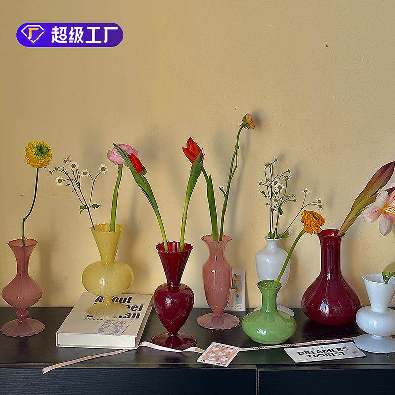 新款ins时尚花瓶洛可可小花瓶玻璃插花养花瓶迷你水培桌面摆件批