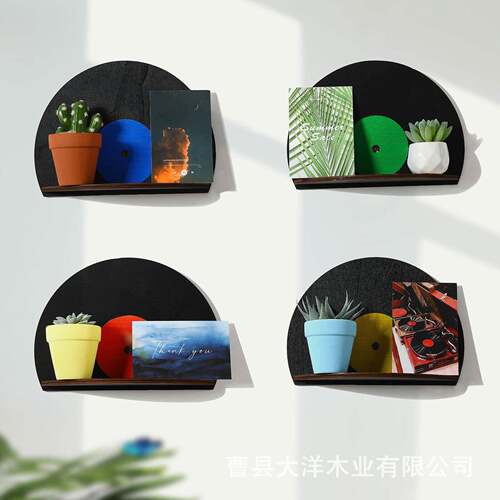木制黑胶唱片形状置物架墙上壁挂架客厅乙烯基唱片墙饰装饰储物架