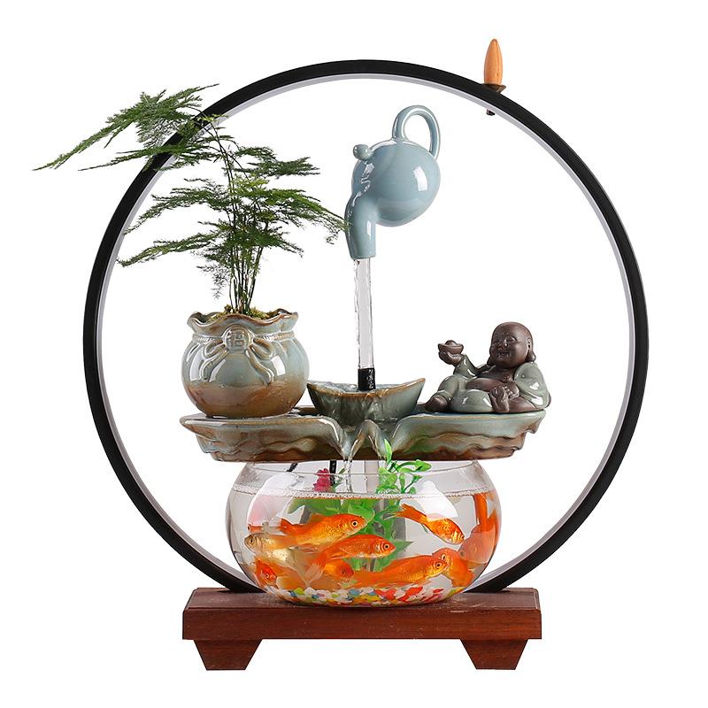 创意流水生财金鱼缸摆件循环造景装饰客厅办公室桌面招财开业礼品