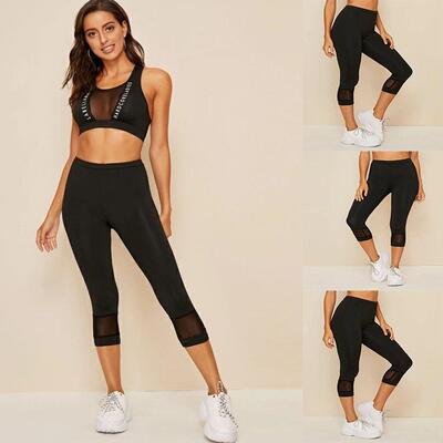 Foot mesh elastic cropped pants, yoga exercise leggings,