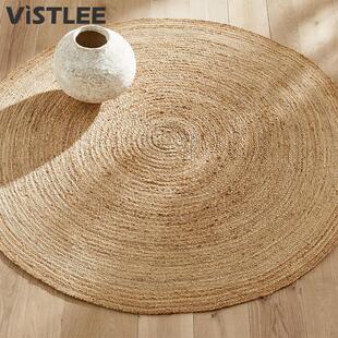 手工编织天然黄麻地毯双面可用民宿客厅禅房书房茶室新中式风地垫