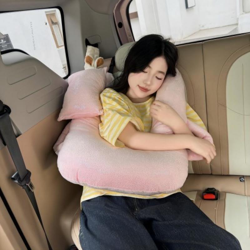 网红车载抱睡枕精品水晶绒珍珠棉亲肤柔和舒适全家通用高端立体绣