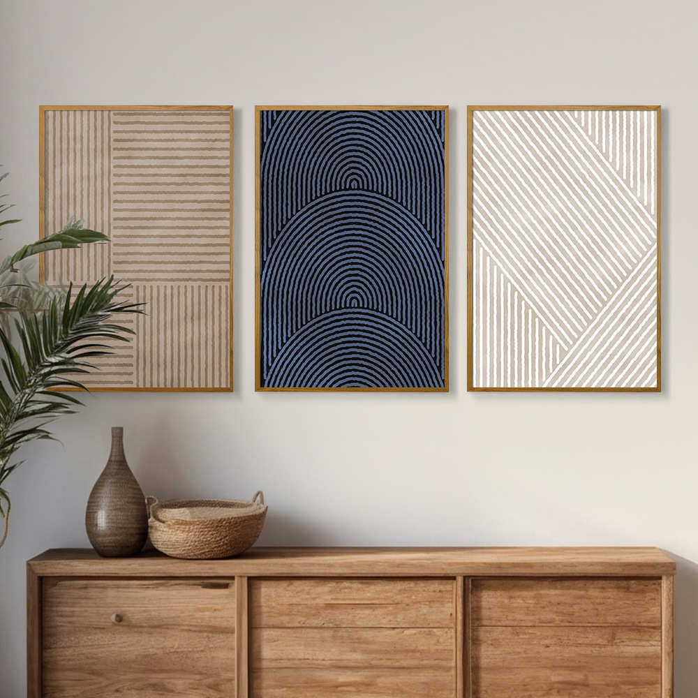 2025年新款抽象艺术客厅挂画条纹纹理简约壁画带框装饰画