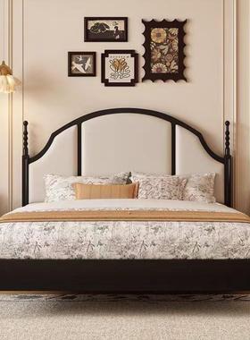 美复古实木床法床式中古风蜡木半月床主卧白大床XRD黑色式1米8双