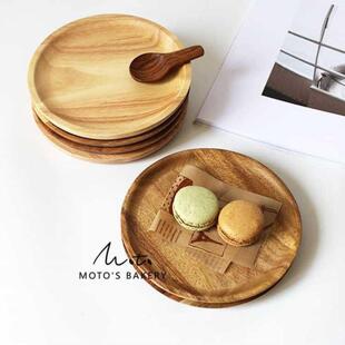 Round Plate Snack Wooden Cake Fruits Dish Room Dessert