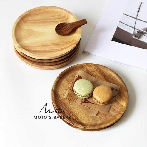 Round Plate Snack Wooden Cake Fruits Dish Room Dessert