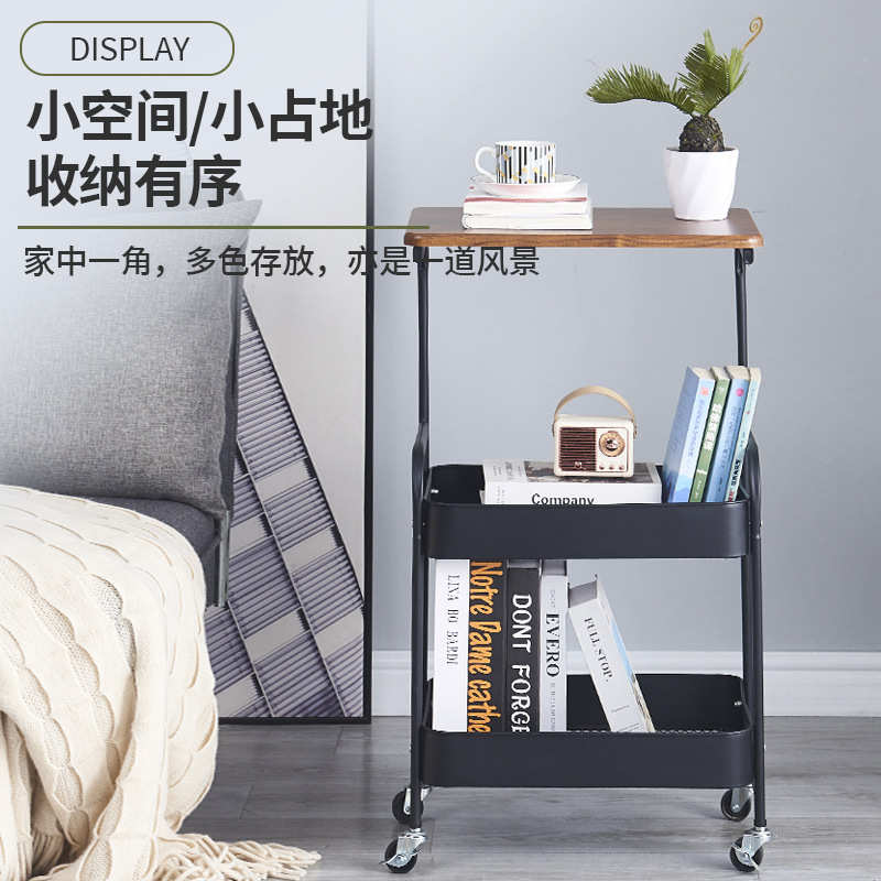 厨房置物架多层可移动落地菜篮子收纳架带桌板小推车置物架零食架