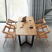 北欧实木餐桌椅西餐厅长方形铁艺餐桌办公室会议桌家用岩板餐桌