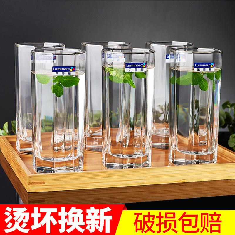 乐美雅玻璃杯子 家用创意八角杯简约无盖喝水杯耐热泡茶杯6祇套装