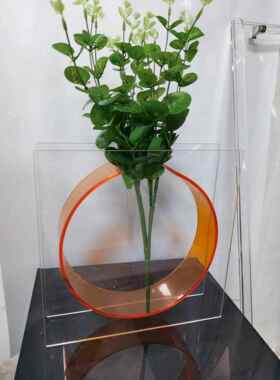 现代轻奢软装装饰家居桌面橙色透明花器摆件O型亚克力落日橙花瓶