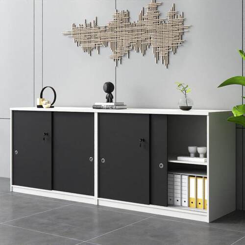 文件柜矮柜办公室资料收纳柜移门带锁木质落地收纳隔断柜简约现代