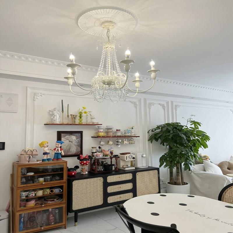 式奶8497油风别客厅墅水晶吊灯复古轻奢卧室公主房间主餐厅法灯灯