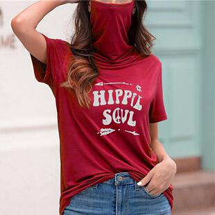 Multi functional dust-proof high neck T-shirt with letter