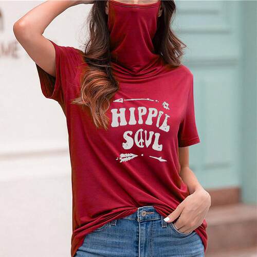 Multi functional dust-proof high neck T-shirt with letter