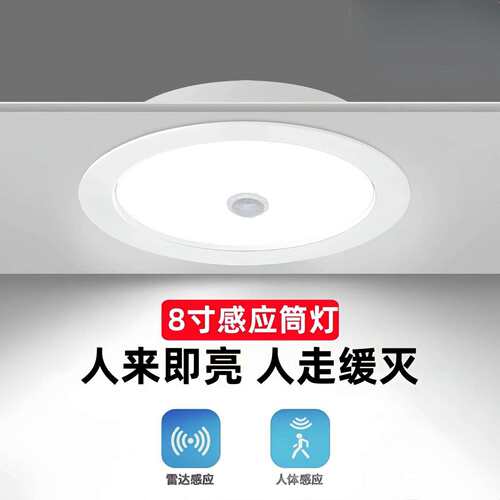8寸感应筒灯大尺寸筒灯走廊过道人体感应筒灯4000K感应筒灯