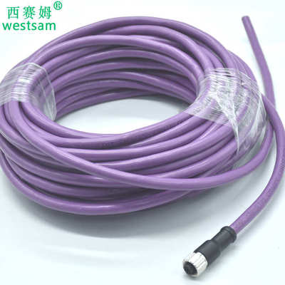 CANBus线缆防水连接器M12-4P5芯母头带线浇注成型接头