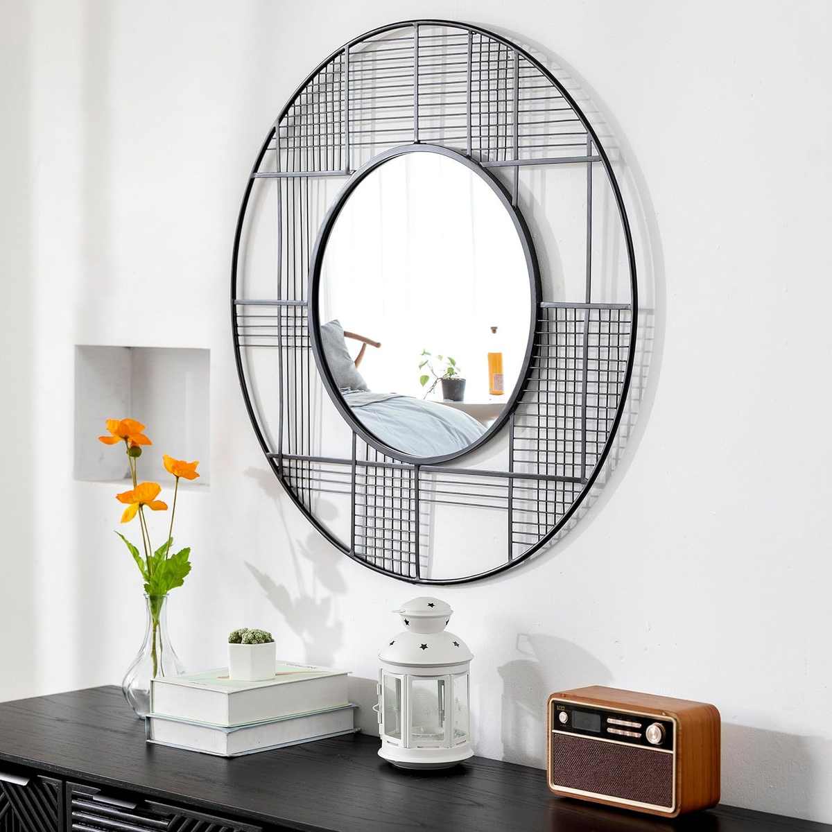 壁挂式装饰镜金属框架圆形镜子客厅卧室玄关走廊浴室的挂墙艺术镜