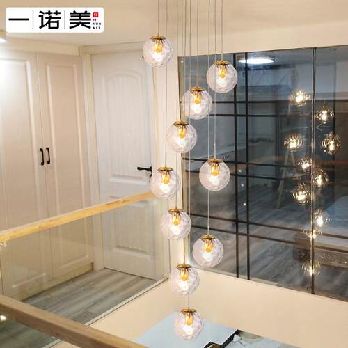复式楼旋转楼梯间长吊灯现代简约北欧别墅loft公寓中空客厅大吊灯