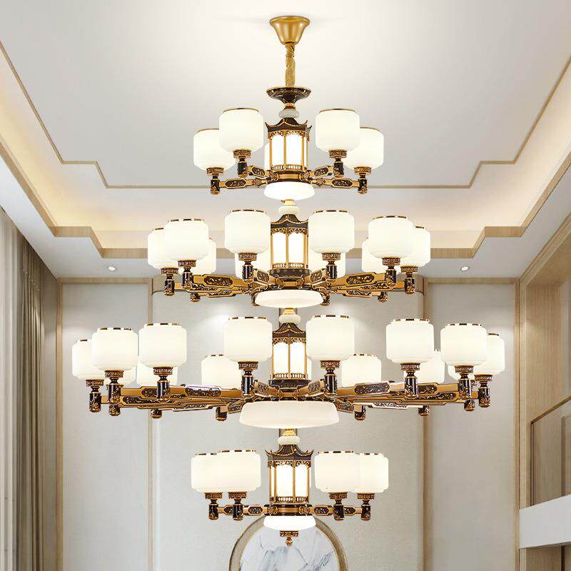 新中式别墅空楼复式楼大吊灯楼梯吊东帝灯中国风酒店楼中客厅大中