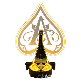 2023年金黄光黑桃A酒座酒吧KTV香槟王铁艺酒托洋酒霓虹灯发光酒架