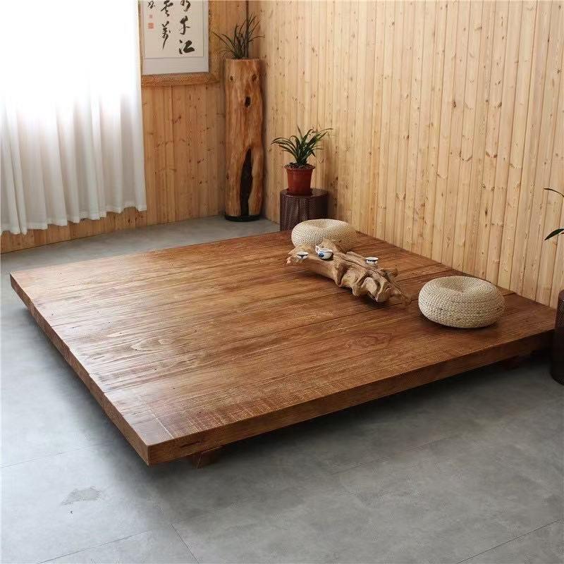 老榆木原木板落地式榻榻米床板阁置物架/陈列架/储物