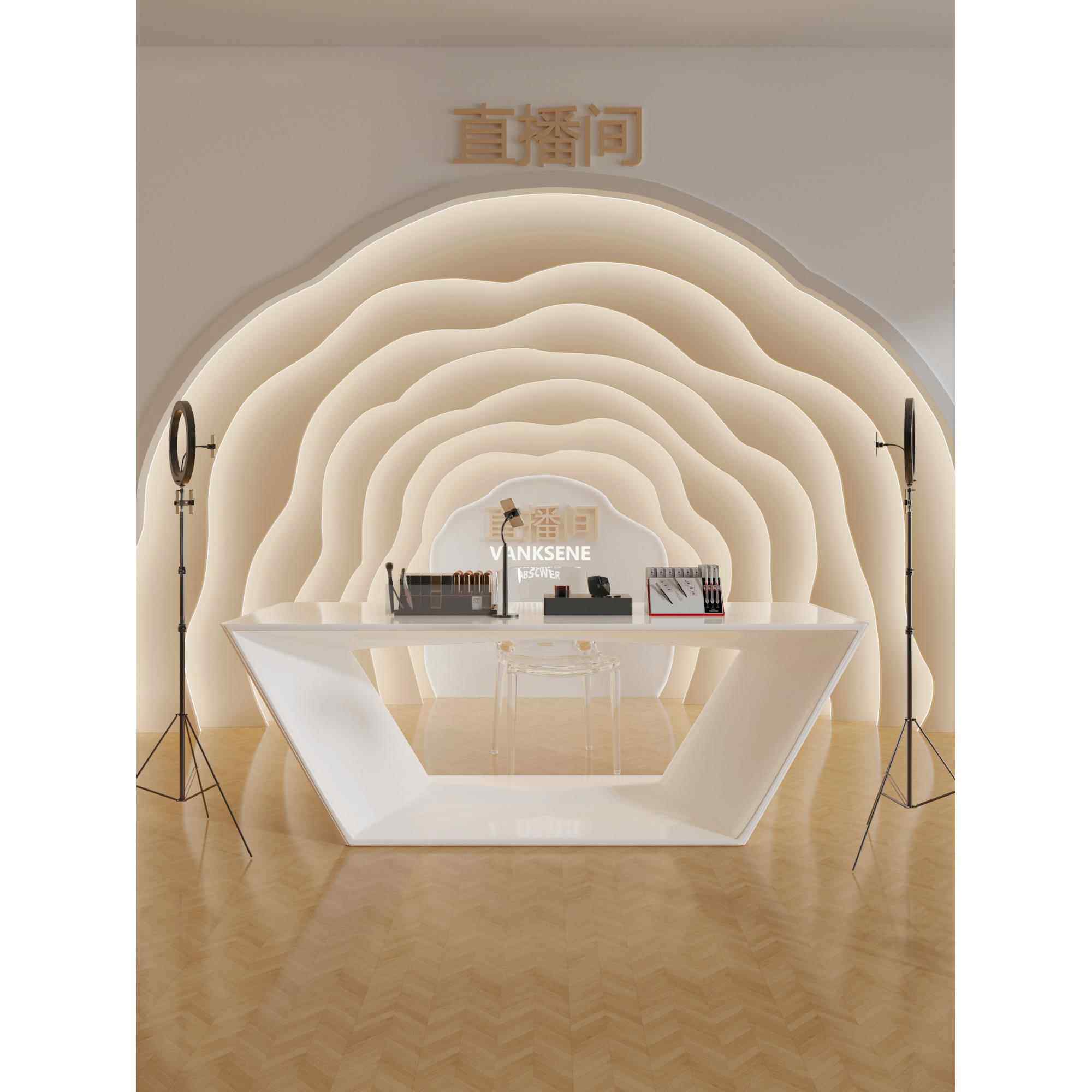 简约现代直播间直播台科技感服装店展台公司前台接待台咨询台定制