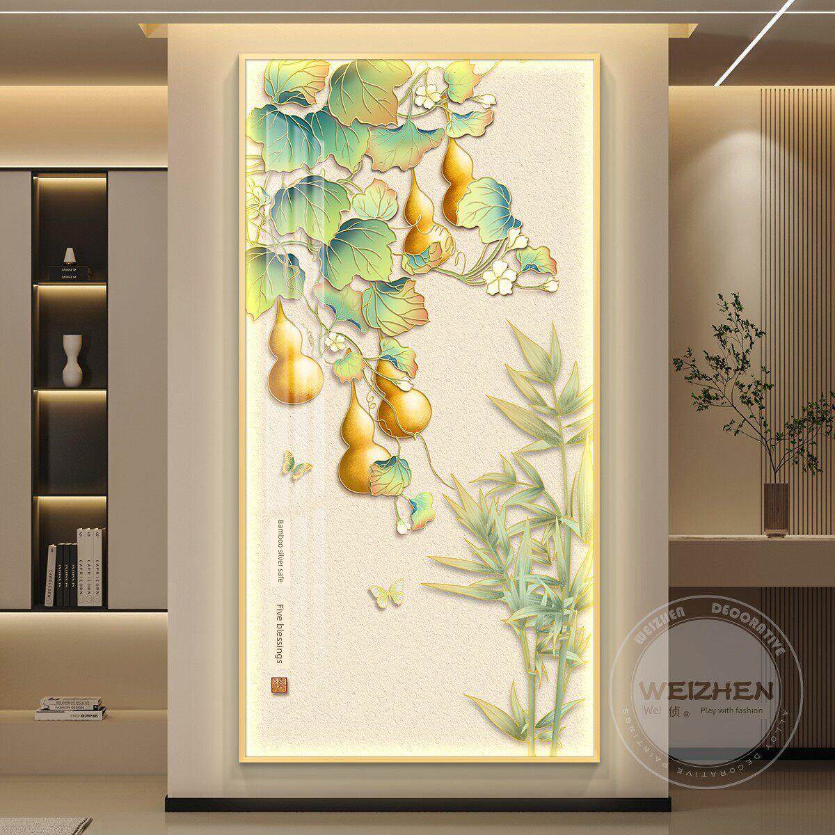 葫芦可达豪华灯入口入口装饰画走廊走廊挂画现代中国风高端壁画