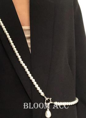 小众设计~潮流前卫身体链珍珠陀螺项链西装卫衣饰链斜挎百搭女