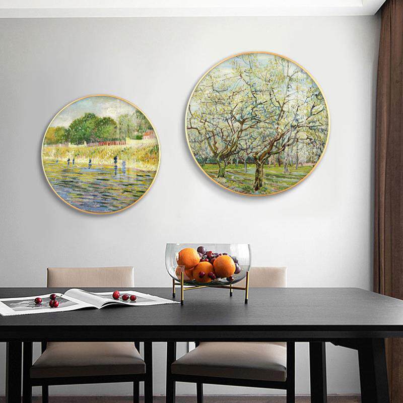 梵高丰收油画客厅装饰画现代艺术北欧轻奢风餐厅饭厅挂画圆形壁画