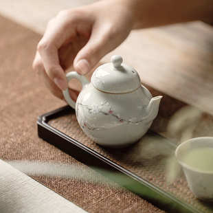 潘带过壶泡茶壶单壶茶具功夫手工壶拟古单青瓷束刻墨梅滤陶瓷茶壶