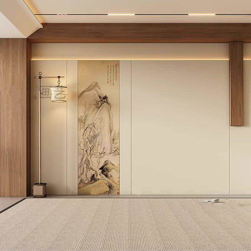 中式古风山水扣板客厅沙发电视背景墙碳晶板装饰画宋氏美学护墙板