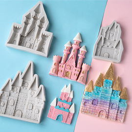 卡通立体公主王子城堡房子硅胶模具diy巧克力翻糖蛋糕装饰模具