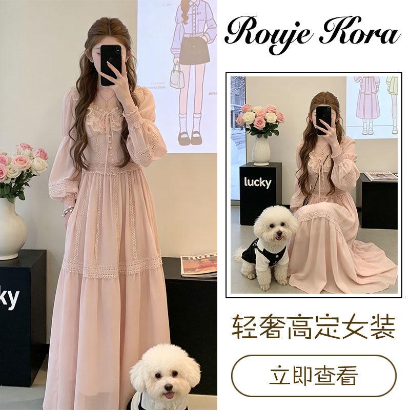 Rouje Kora法式泡泡袖蕾丝连衣裙女春季高级感收腰显瘦仙女蛋糕裙