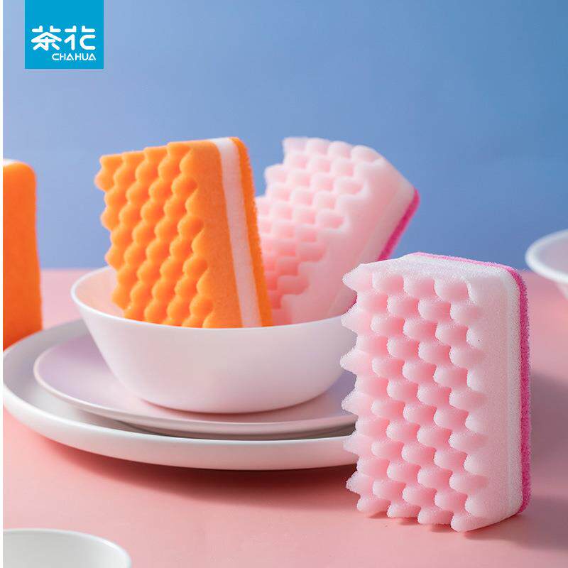 茶花洗碗海绵海绵擦 金刚砂百洁布海绵块厨房刷碗清洁 洗碗棉去油
