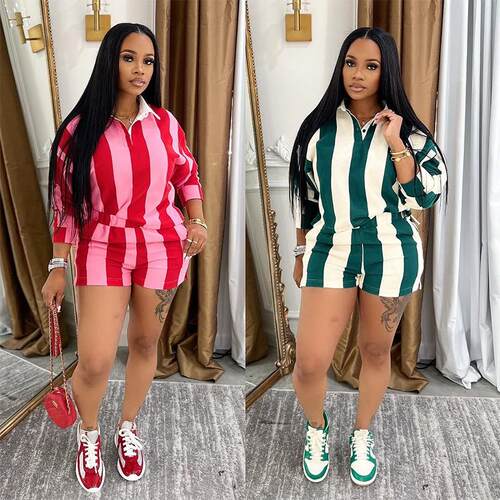 Two-Piece Set Women's Fashion Striped Sets Long Sleeve