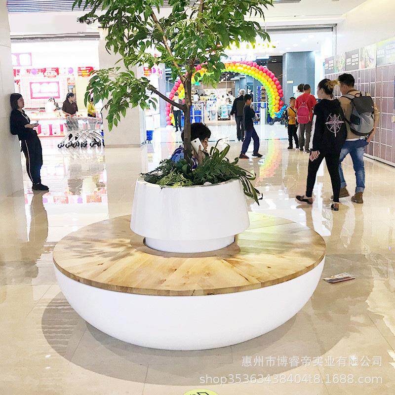 玻璃钢休闲椅商场商业街创意花盆座椅户外广场防水菠萝格花盆树池