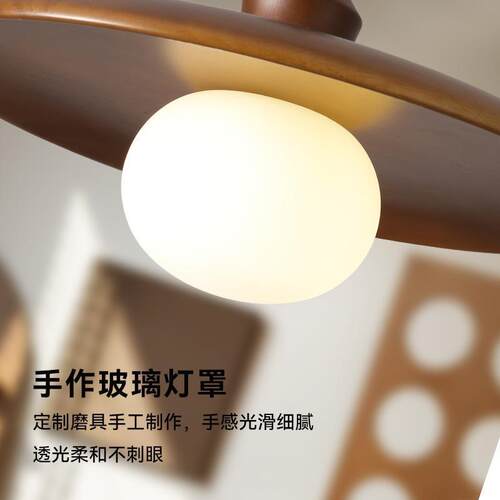 法式中古餐厅吊灯日式侘寂风高级感餐桌吧台灯复古胡桃木纹饭桌灯