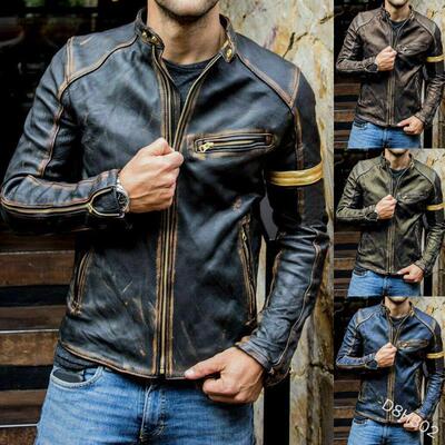 Men's men's leather jacket, men's teenage standing collar,