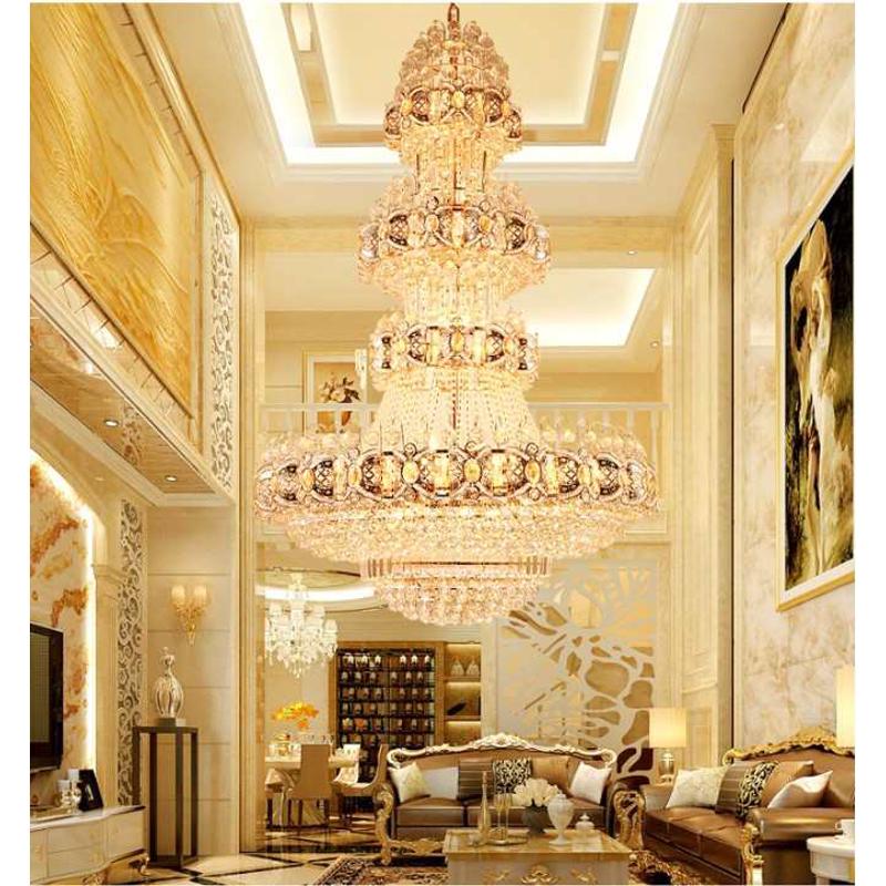 豪华大气金色复式楼客厅水晶大吊灯别墅酒店大堂大厅长吊灯工程灯