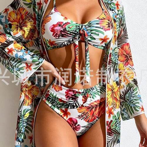 Split swimsuit women's bikini three piece set long top