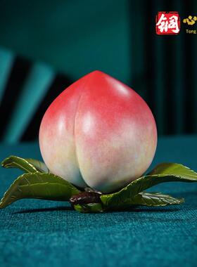 全黄铜寿桃摆件工艺品玄关客厅酒柜蟠桃装饰品乔迁送长辈贺寿礼品