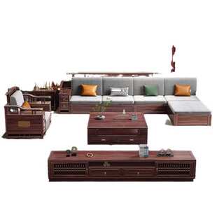 新中式乌金木全实木沙发组合大户型别墅冬夏两用客厅高档储物家具