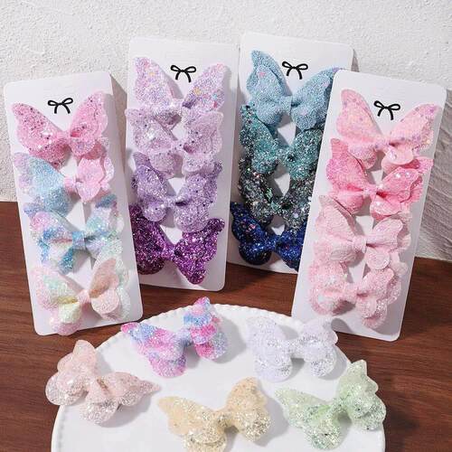 2/4/5Pcs Girls Cute Sequins Double Butterfly Hair Clip Bow H