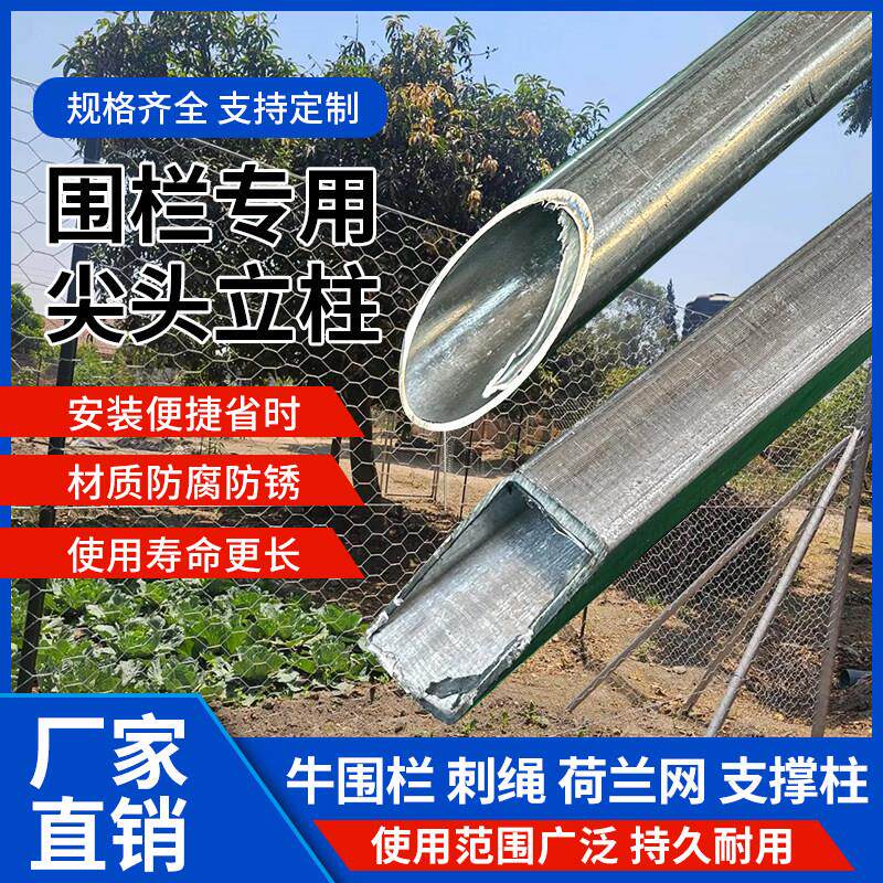 尖头地桩围栏立柱杆2*2镀锌钢管圆管25*25方管1寸支撑杆爬藤架6分