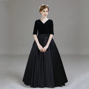 高档女童黑色中钢袖演出服 品ALCING牌大提琴演奏会礼服 琴演出I