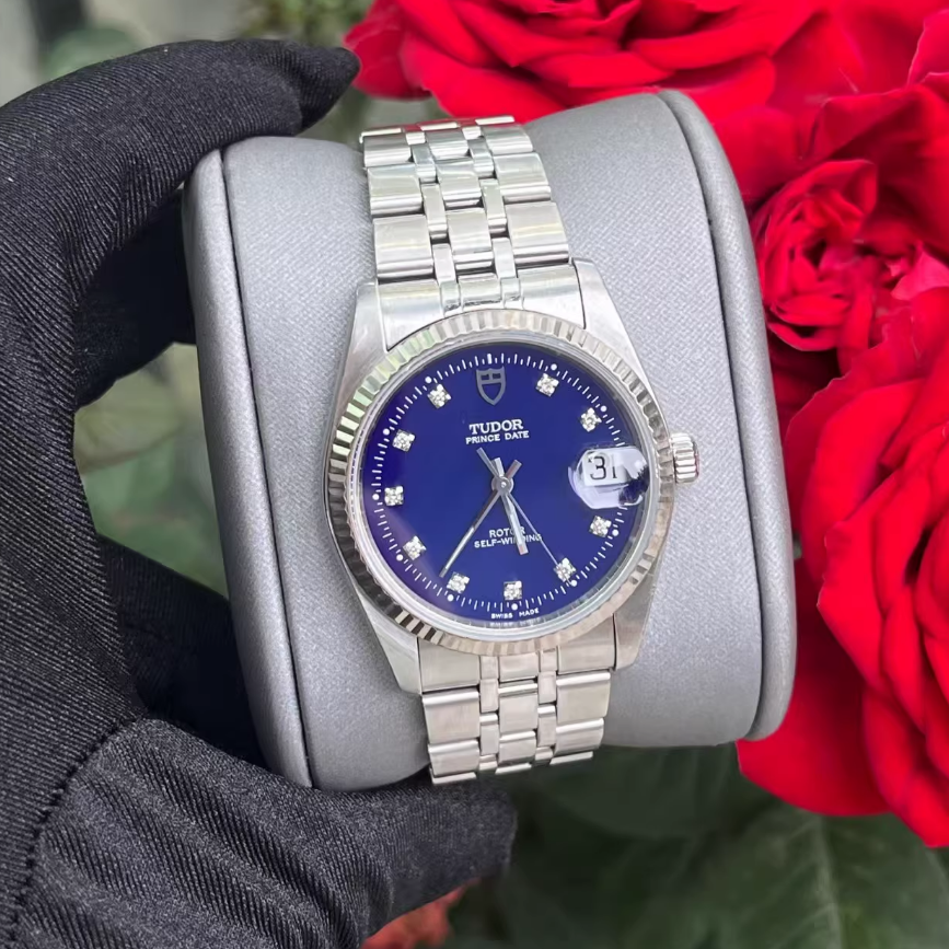 9.8新 帝舵王子系列精钢18K白金圈自动机械表34MM钻石男表74034