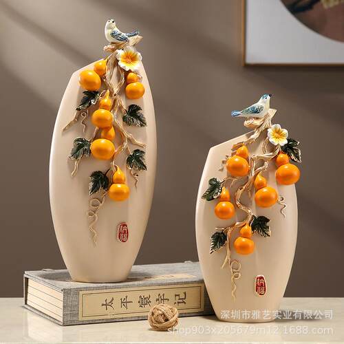 树脂摆件创意客厅玄关酒柜电视柜装饰工艺品葫芦花瓶五福临门