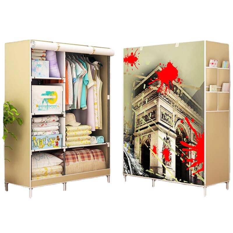 全景式新款简易衣柜布艺布衣柜钢管加粗加固衣橱衣柜组装收纳